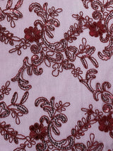 Elena's Lace Polyester Fabric - Burgundy Corded Mesh Embroidered With Sequins, Double Scalloped Edge, 54" Width (1 Yard)