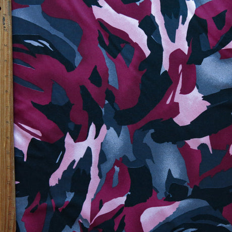 Poly Spandex Swimsuit Fabric Burgundy Grey Black Abstract Print