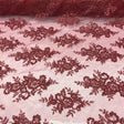 Burgundy Sequin Lace Embroidered Mesh Fabric - Burgundy Embroideries, 54" Width