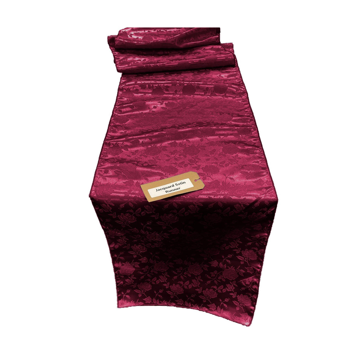 Jacquard Satin Roses Runner Satin Fabric - Ecru Rose Motif, 14" Wide x 120" Long (1 Runner)