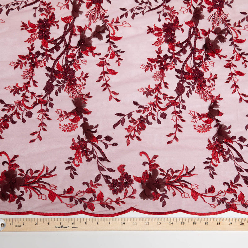 1 Yard Splendid 3D Floral Embroidered Tulle Lace Fabric in Two-Tone Design 52" Wide Premium Textile