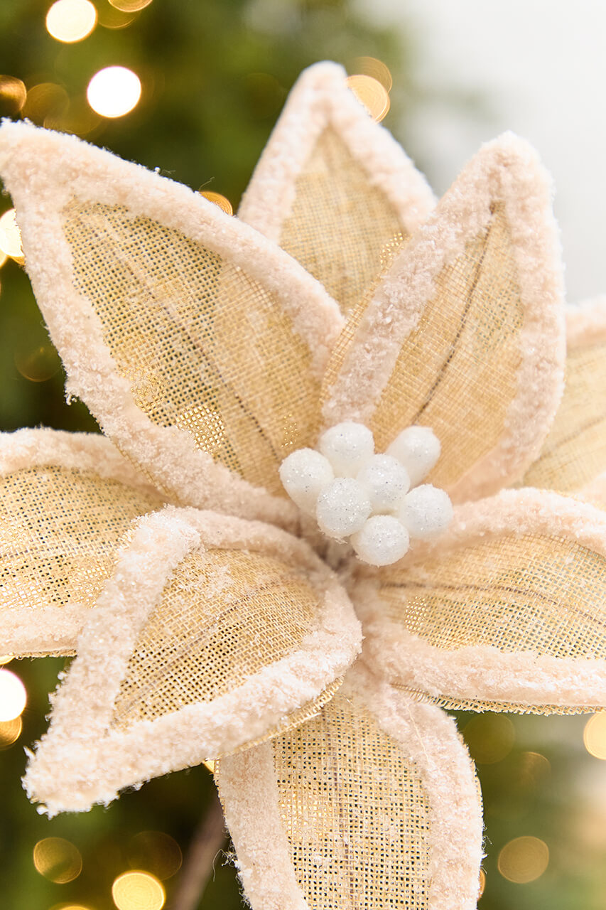 20” x 13" Burlap Faux Fur Edge Poinsettia Stem