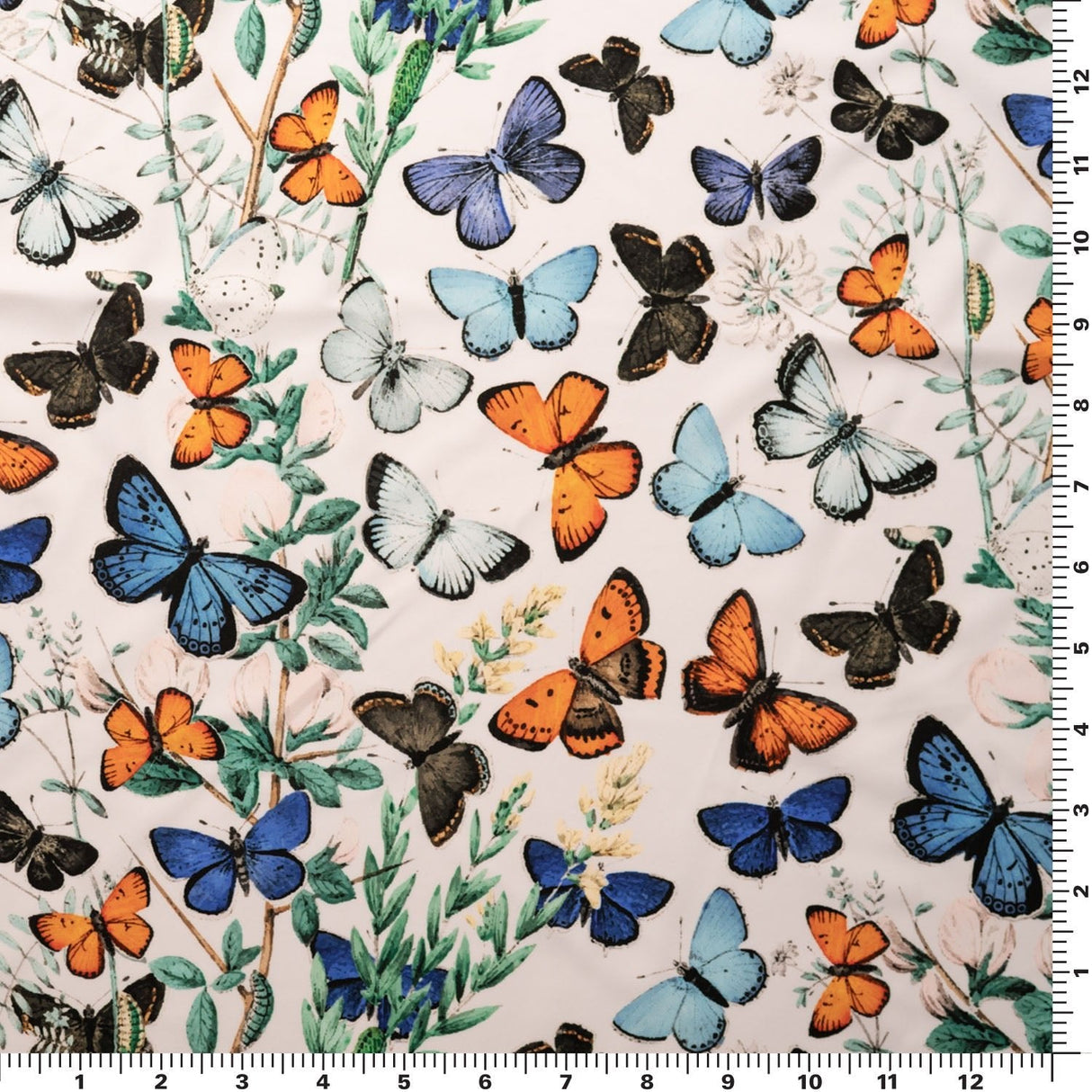 Butterflies In Flight Nylon Spandex Fabric - Blue Butterfly Print, 55/56" Width (1 Yard)