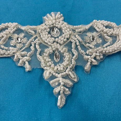 1 Yard Beaded Lace Applique Embroidered on 100% Polyester Net Mesh 16" x 3.5"