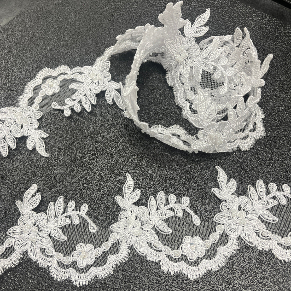 Beaded Corded Lace Trim 3" Wide