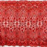 1 Yard Rust Beaded Sequined Floral Sparkling Lace Fabric Embroidered on Polyester Net Mesh 52 inch Width