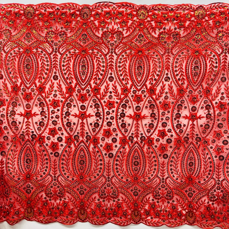 Beaded Floral Lace Mesh
