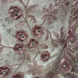 1 Yard Beaded 3D Floral Lace Fabric Embroidered on 100% Polyester Net Mesh
