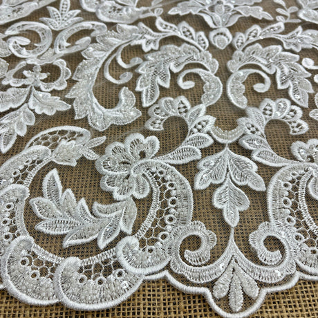 1 Yard Beaded Lace Fabric Embroidered on 100% Polyester Net Mesh 51" Wide