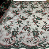 1 Yard Embroidered Lace Fabric on Polyester Net Mesh Ivory Silver for Bridal and Evening Gowns – 51"