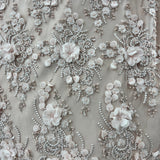 Beaded 3D Floral Lace Peach Mesh