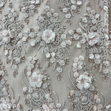 Beaded 3D Floral Lace Fabric Peach 48" Wide