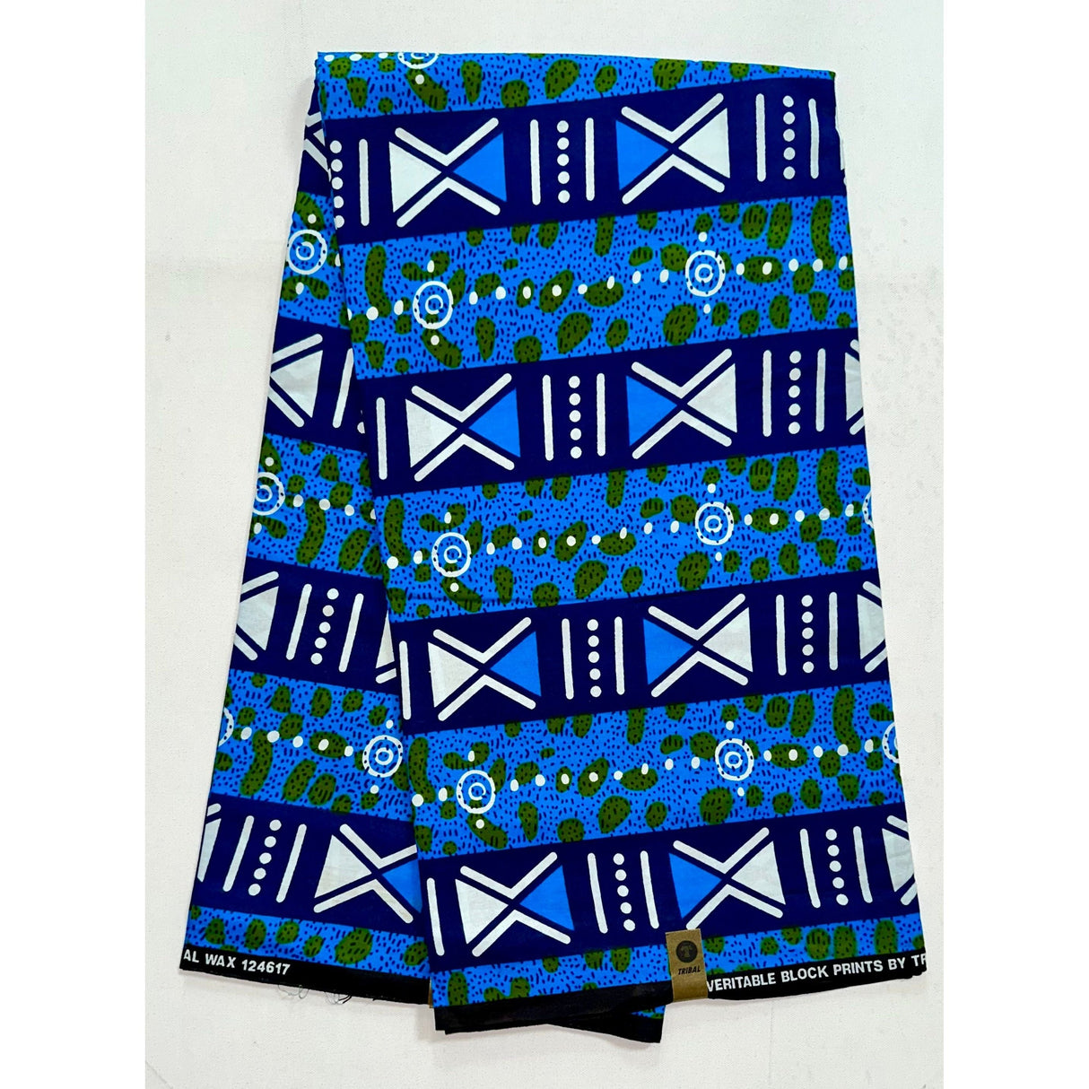 Tarkwa Symbolism 100% Cotton Fabric - Shades Of Blue, Green, White, 46" Width (Per Yard)