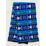 Tarkwa Symbolism 100% Cotton Fabric - Shades Of Blue, Green, White, 46" Width (Per Yard)