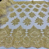 Embroidered Lace Fabric on Polyester Net Mesh