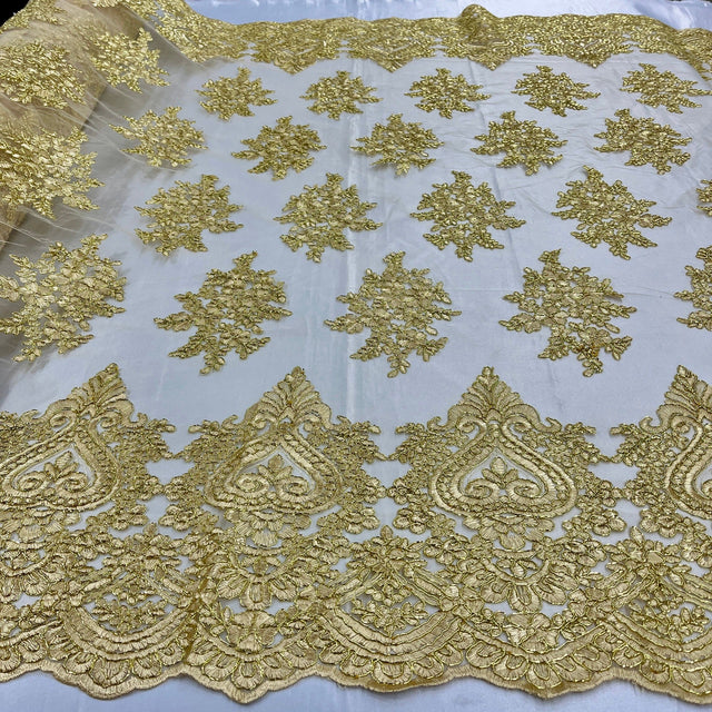 Embroidered Lace Fabric on Polyester Net Mesh