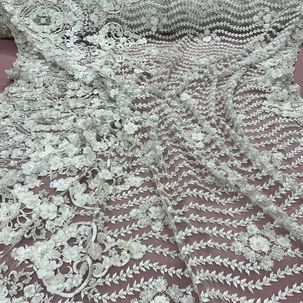 Beaded 3D Floral Lace Mesh