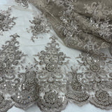 1 Yard Stunning Beaded Lace Fabric Embroidered on 100% Polyester Net Mesh