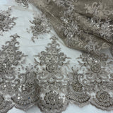 1 Yard Gold Beaded Lace Fabric Embroidered on Polyester Net Mesh 50 inch Width