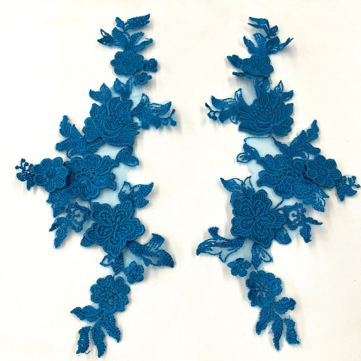 1 Pair 3D Floral Lace Applique Embroidered on 100% Polyester Net Mesh 12" x 4" Each Side