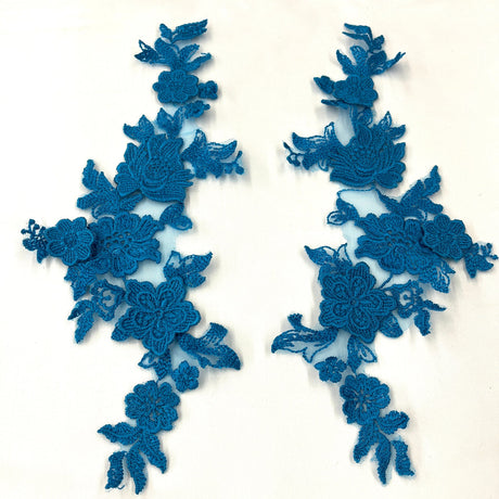 1 Pair 3D Floral Lace Applique Embroidered on 100% Polyester Net Mesh 12" x 4" Each Side