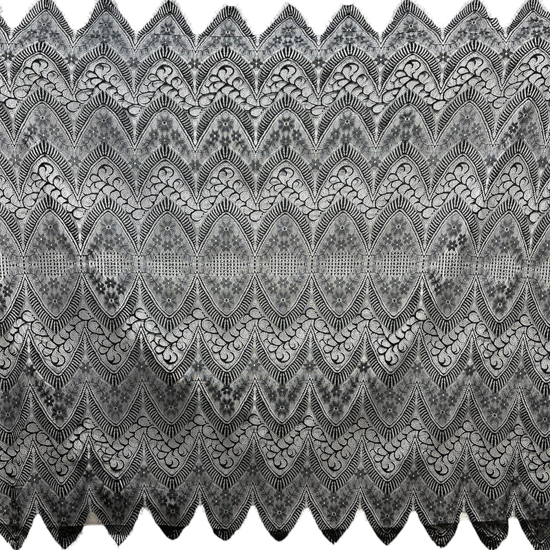 1 Yard Chantilly Embroidered Lace Fabric with Eyelash Scallop, 58" Wide French Alençon Lace for Bridal & Formal Wear