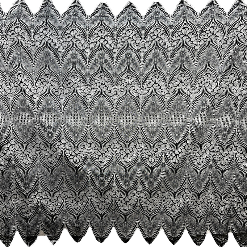 Embroidered Chantilly Lace Fabric with Eyelash Scallop