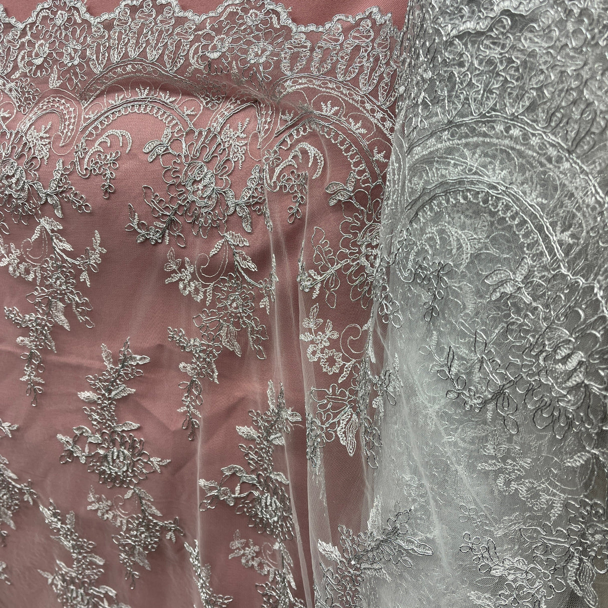 Corded Bridal Lace Fabric - Embroidered On 100 Percent Polyester Net Mesh, 51" Wide (1 Yard)