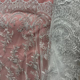Corded Bridal Lace Fabric - Embroidered On 100 Percent Polyester Net Mesh, 51" Wide (1 Yard)