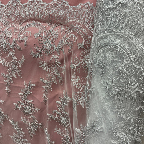 1 Yard Elegant Corded Bridal Lace Fabric Embroidered on 100% Polyester Net Mesh 51 inch Width