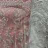 1 Yard Silver Corded Bridal Lace Fabric Embroidered on 100% Polyester Net Mesh – 51"