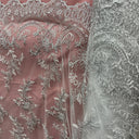 Corded Bridal Lace Fabric Embroidered on Polyester Net Mesh 51" Wide