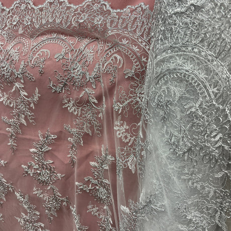 Corded Bridal Lace Fabric Embroidered on Polyester Net Mesh 51" Wide