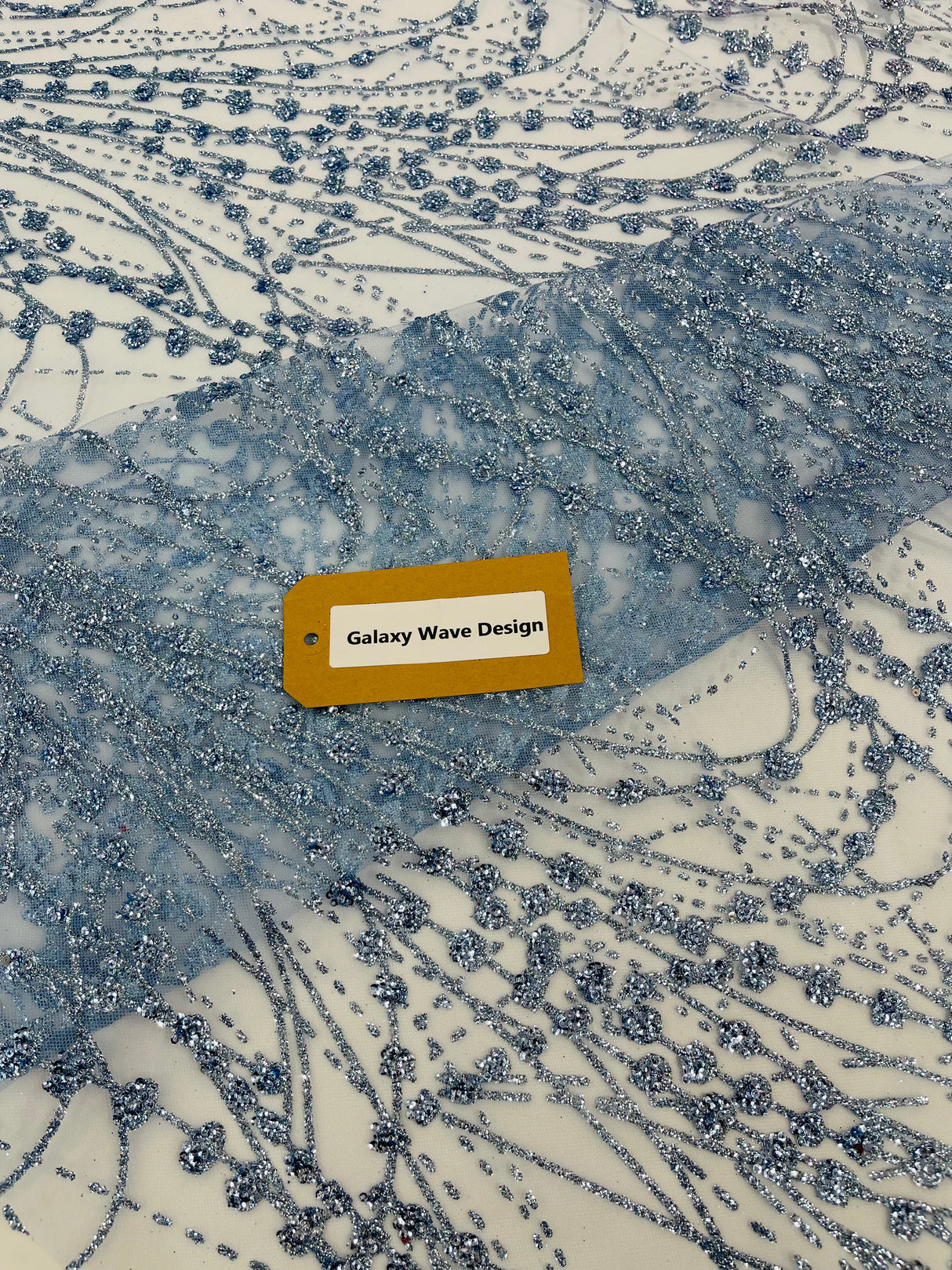 Galaxy Glitter Design Mesh Lace Polyester Fabric - Glitter Galaxy Pattern, 52-54" Width (1 Yard)