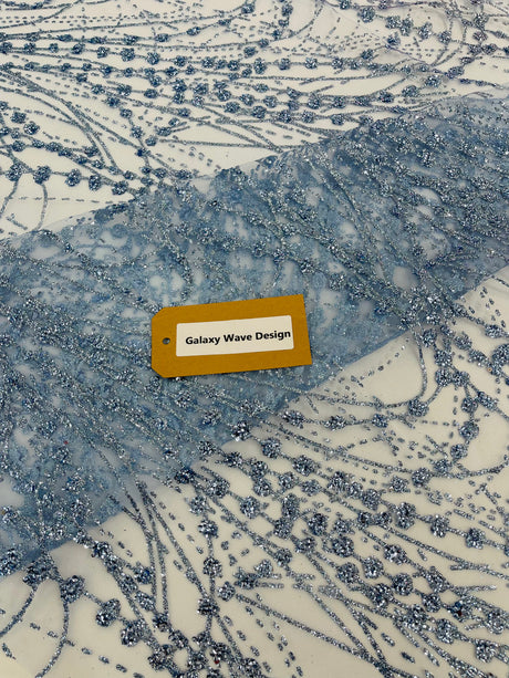 Galaxy Glitter Design Mesh Lace Polyester Fabric - Glitter Galaxy Pattern, 52-54" Width (1 Yard)