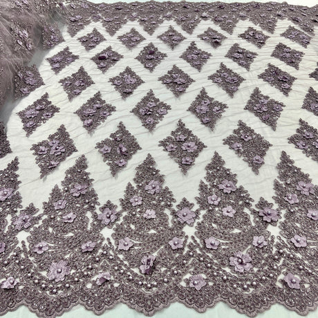 Beaded 3D Floral Lace Mesh