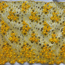 1 yarda de tela de encaje floral 3D con cuentas y pedrería bordadas, 100% poliéster, malla de red, ancho de 52 pulgadas