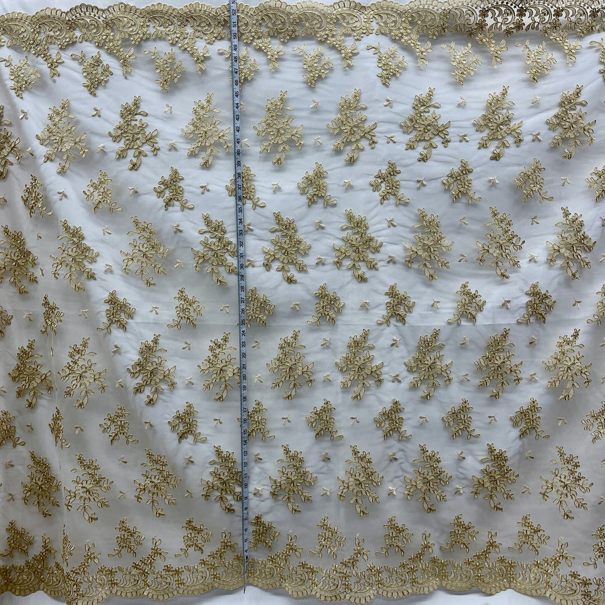 1 Yard Corded Bridal Lace Fabric Embroidered on 100% Polyester Net Mesh 53" Width