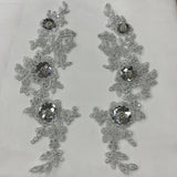 1 Yard Beaded & Corded Floral 3D Lace Applique Embroidered on 100% Polyester Net Mesh 11" x 3" Each Side