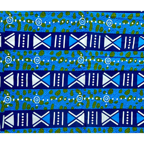 Tarkwa Symbolism 100% Cotton Fabric - Shades Of Blue, Green, White, 46" Width (Per Yard)