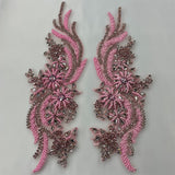 Rhinestone Applique Floral Lace Pair 14" x 4"