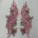 1 Pair 14" x 4" Each Side Crystal Rhinestone Beaded & Corded Lace 100% Polyester