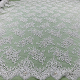 1 Yard Elegant Ivory Silver Beaded Lace Fabric on Polyester Net Mesh 54 inch Width