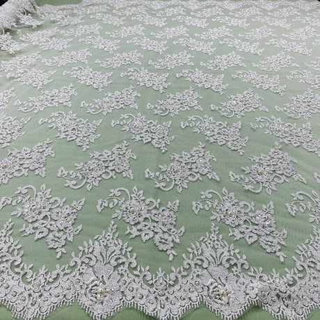 1 Yard Luxurious Beaded Lace Fabric Embroidered on Soft Polyester Net Mesh