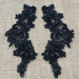 1 Pair 9" x 3" Each Side Beaded & Corded Floral Lace Applique Organza