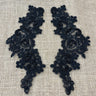 1 Pair 9" x 3" Each Side Beaded & Corded Floral Lace Applique Organza