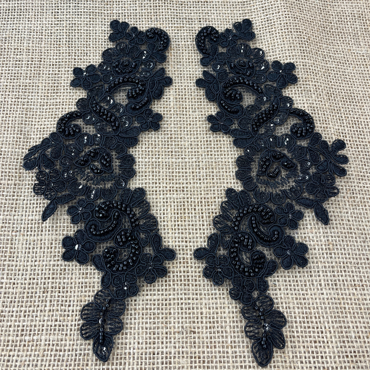 Beaded Corded Floral Lace Applique Pair