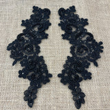 Beaded Corded Floral Lace Applique Pair