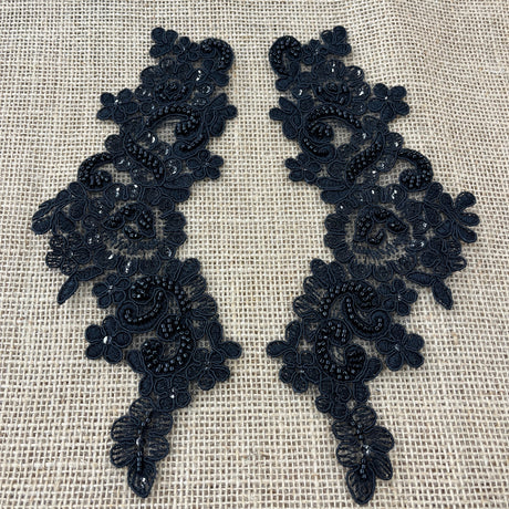 Beaded Corded Floral Lace Applique Pair