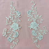 1 Pair Beaded & Corded Floral Lace Applique Embroidered on 100% Polyester 9.5" x 2" Each Side